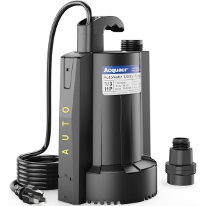 Acquaer 1 HP Automatic Submersible Sump Pump with Vertical Float Switch, 4300 GPH Thermoplastic Electric Water Removal Pump, for Swimming Pool, Basement, Garden, Pond